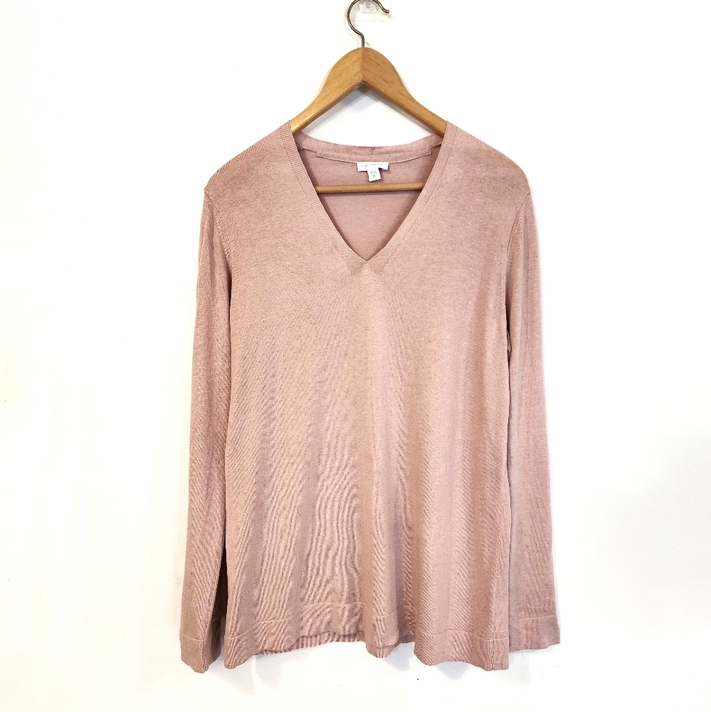 J Jill Silk & Cotton Sweater V Neck Pullover Pink Long Sleeve Size Mediu…
